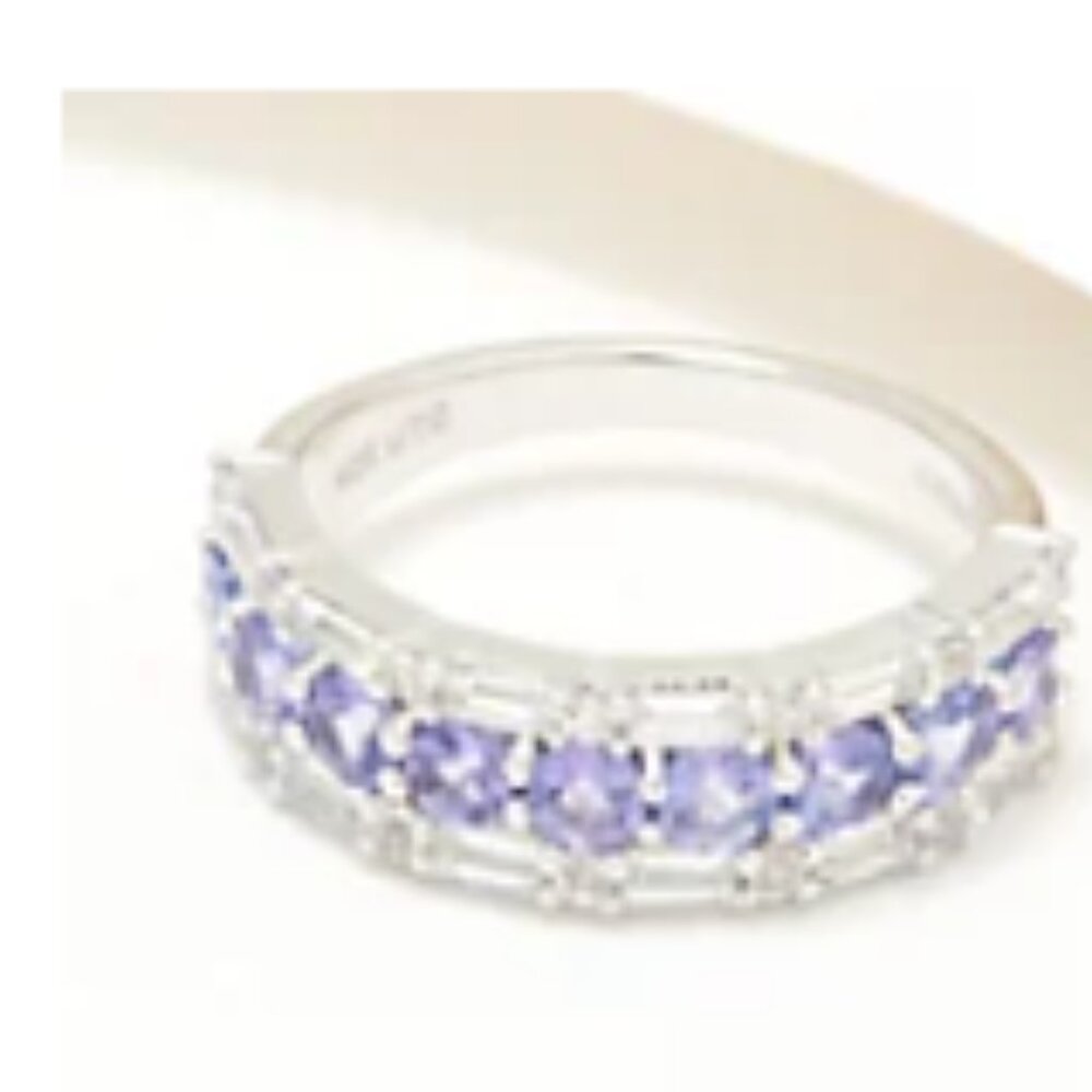 Sterling Silver Tanzanite and White Zircon Gemstone Band Ring Size 7